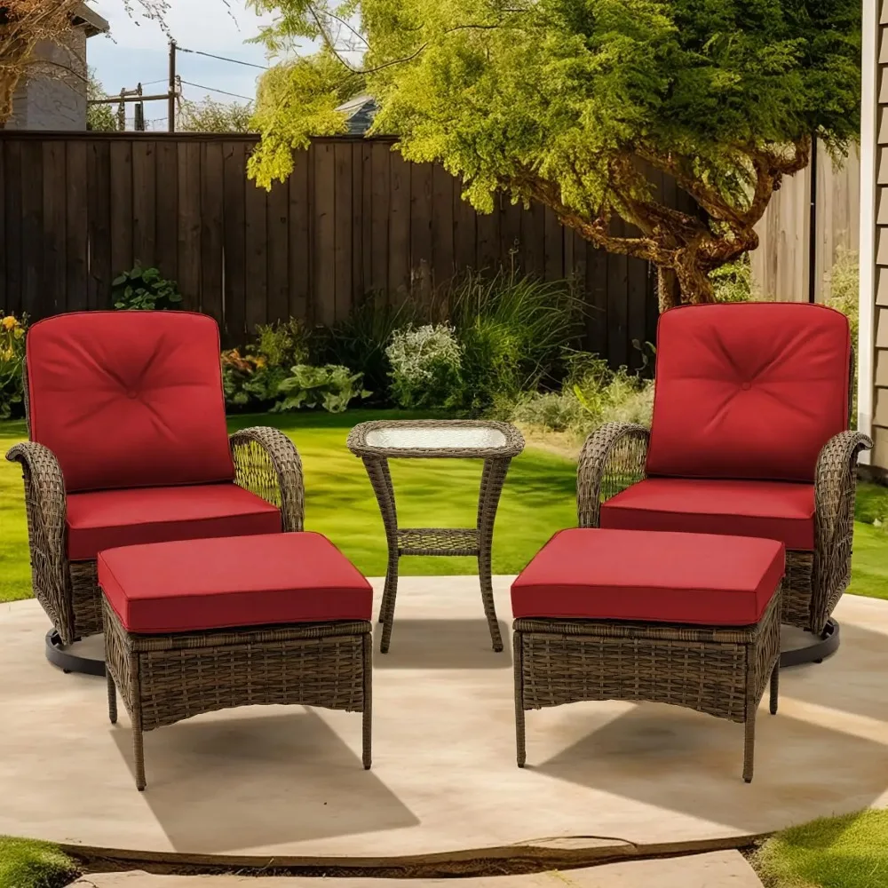 Outdoor Swivel Rocker Patio Chairs, 360 Degree Rocking Patio Conversation Set with Cushions, Glass Coffee Table