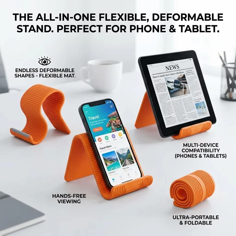 Soporte Plegable de Silicona para Teléfono, Soporte Universal Flexible y Ajustable, Soporte Portátil de Escritorio para Tablet, Laptop, Oficina y Viajes