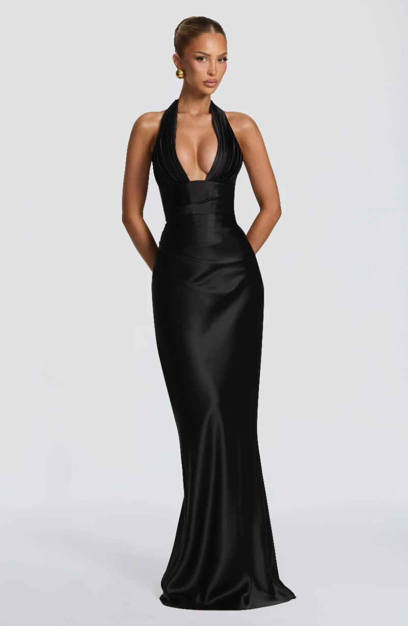 Elegant Halter Backless Mermaid Evening Gown Ruched Cutout Bodycon Prom Dress Women Formal Party Cocktail Wedding Maxi Dresses - Image 5