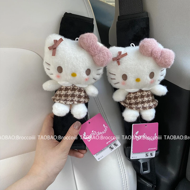 

Grid Skirt Hello Kitty Car Soft Seat Belt Cover Universal Plush Safety Belts Shoulder Protection Auto Interior Accessories