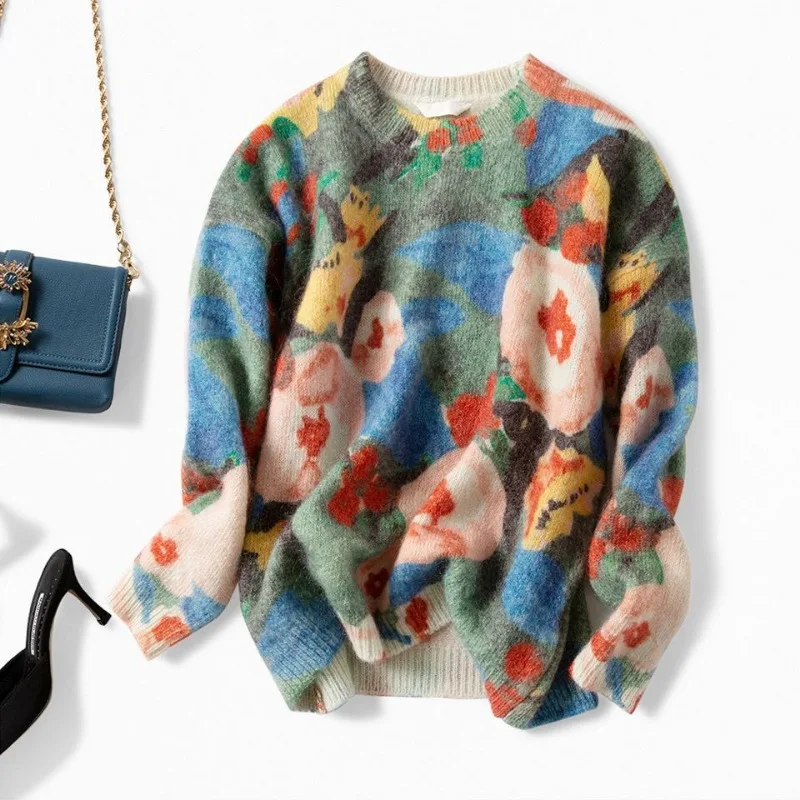 

Women's Autumn and Winter Long-sleeved Sweater Outer Wear Korean-style Loose Knitted Top Western-style All-match Top