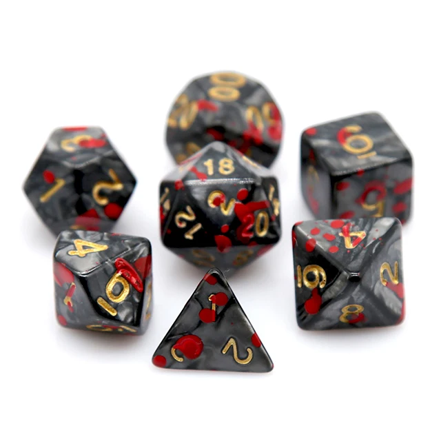 Black Blood Splatter Acrylic Polyhedral Dice Set 7Pcs - Red Bloodstain Dice for DND RPG MTG Halloween Party Tabletop Role Playin