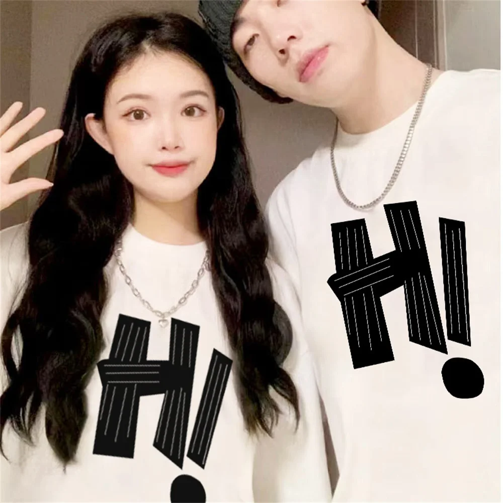 English Letter HI Print Blue Red Black White Couple T-Shirt 100% Cotton Summer Casual Summer Women Men Short Sleeve TShirts Tees