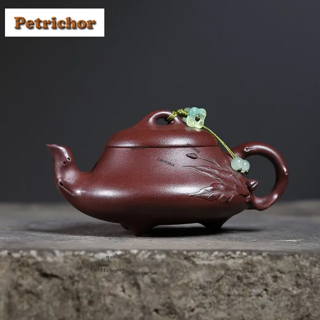 130ml Ästhetische Yixing Lila Ton Teekanne Handgefertigter Steinkübel-Kessel aus Rohstein Lila Schlamm-Kanne mit Sieb Zisha Tee-Set Handwerk