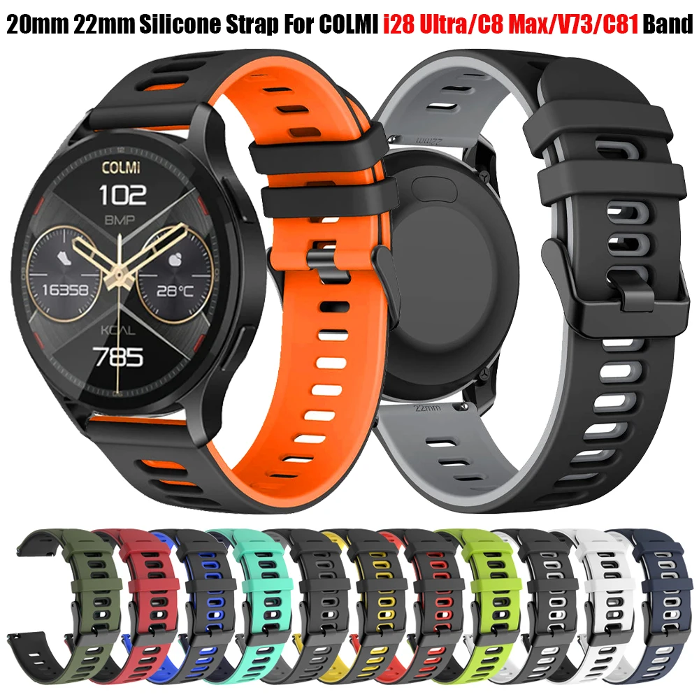 22mm Silicone Strap for COLMI C81/C63 Band for COLMI P71 P68 P60 for COLMI M42/I30/V68 Watchband Bracelets Smartwatch Accessorie