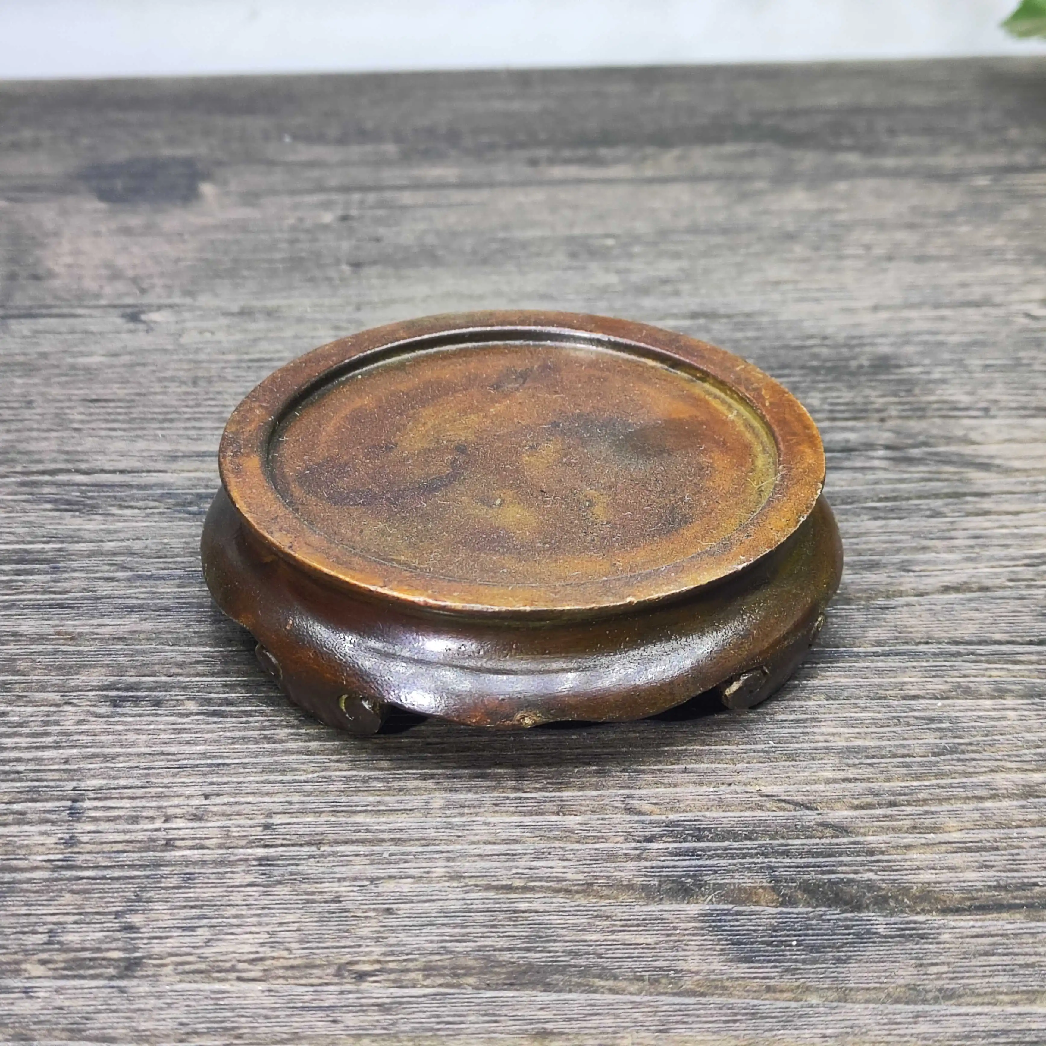 Old Collection Retro Pure Copper Three Legged Cloud Pattern Base For Incense Burner Buddha Figure Flower Stand Desktop Ornament