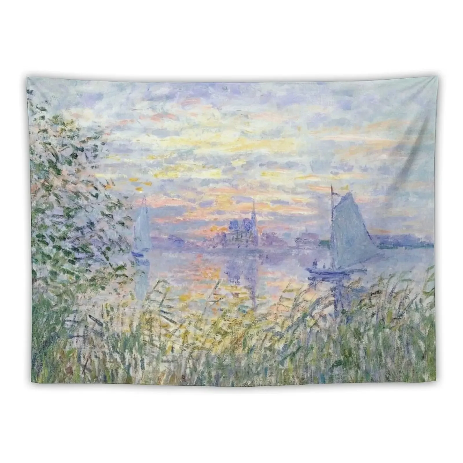 Claude Monet Soleil Couchant Sur la Seine à Lavacourt - Sunset on The Seine Tapestry Bedroom Decorations Tapestry