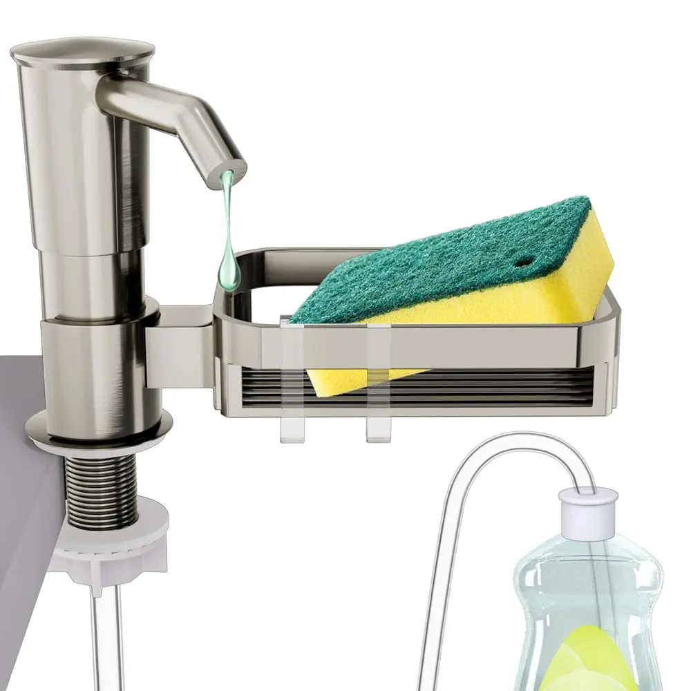 

Soap Dispenser Pump for Kitchen Sink with Sponge Rack,ABS Plastic in Counter Soap Dispenser with 39\ Extension Tube Kit,Buil