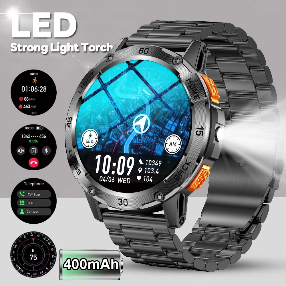 

From DAORKOW 2025 New GPS Sports Smart Watch Men LED Flashlight 400 mAh IP68 Waterproof Health Monitor Bluetooth Call Smartwatch