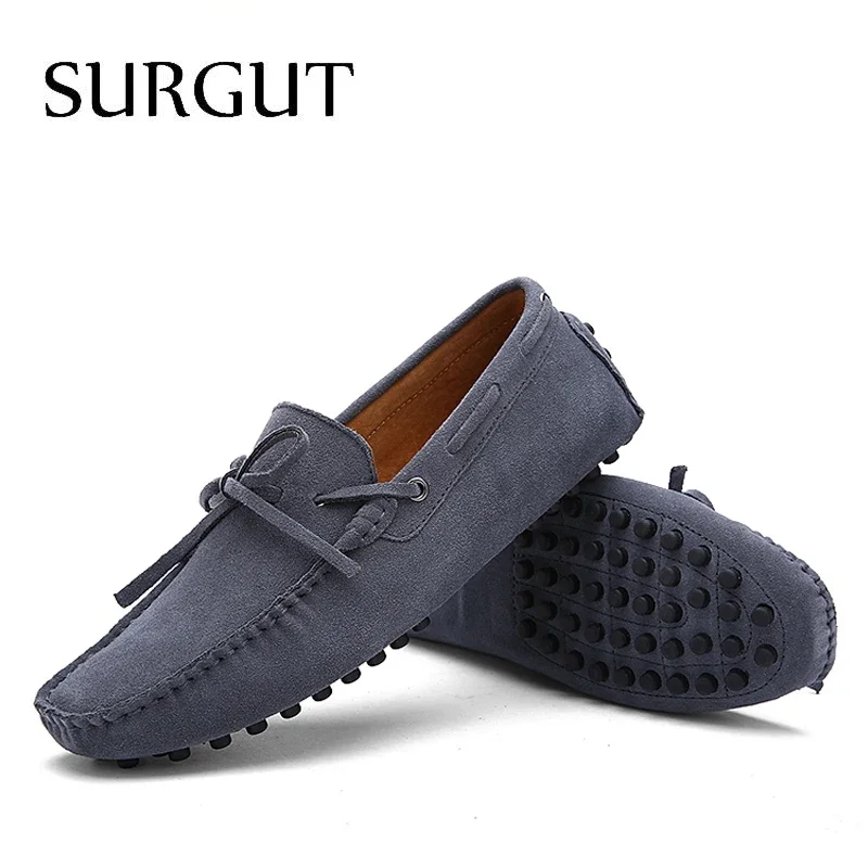 SURGUT Brand New Fashion Summer Spring Men Driving Shoes Loafers Real Leather Boat Shoes Breathable Male Casual Flats Loafers