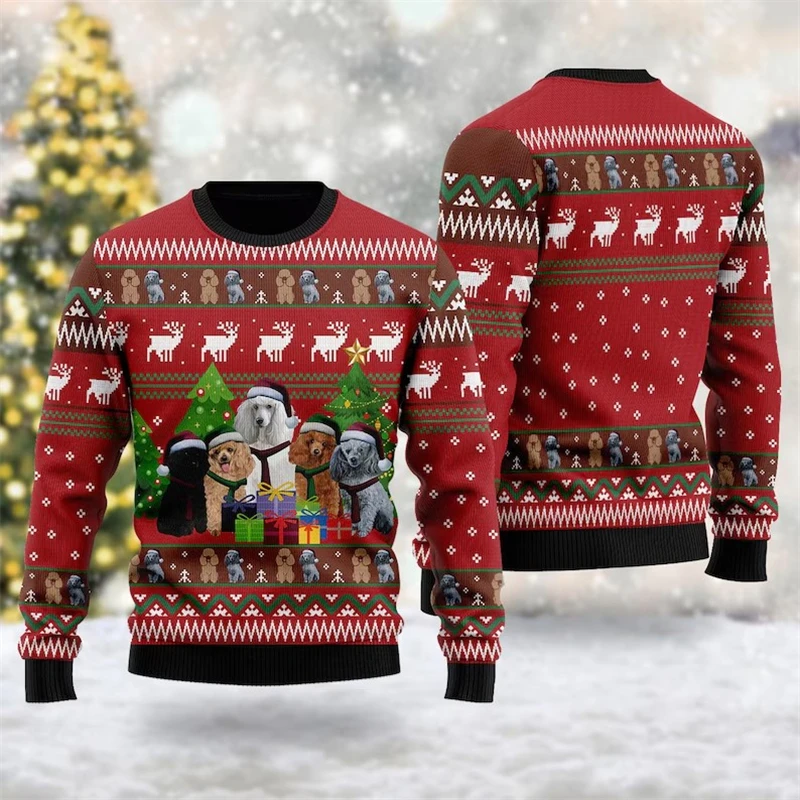 Christmas Ugly Sweater Men Xmas Animal Dog Unisex 3D Print Funny Harajuku Y2k Casual Long Sleeves Party Men Kids Winter Clothes
