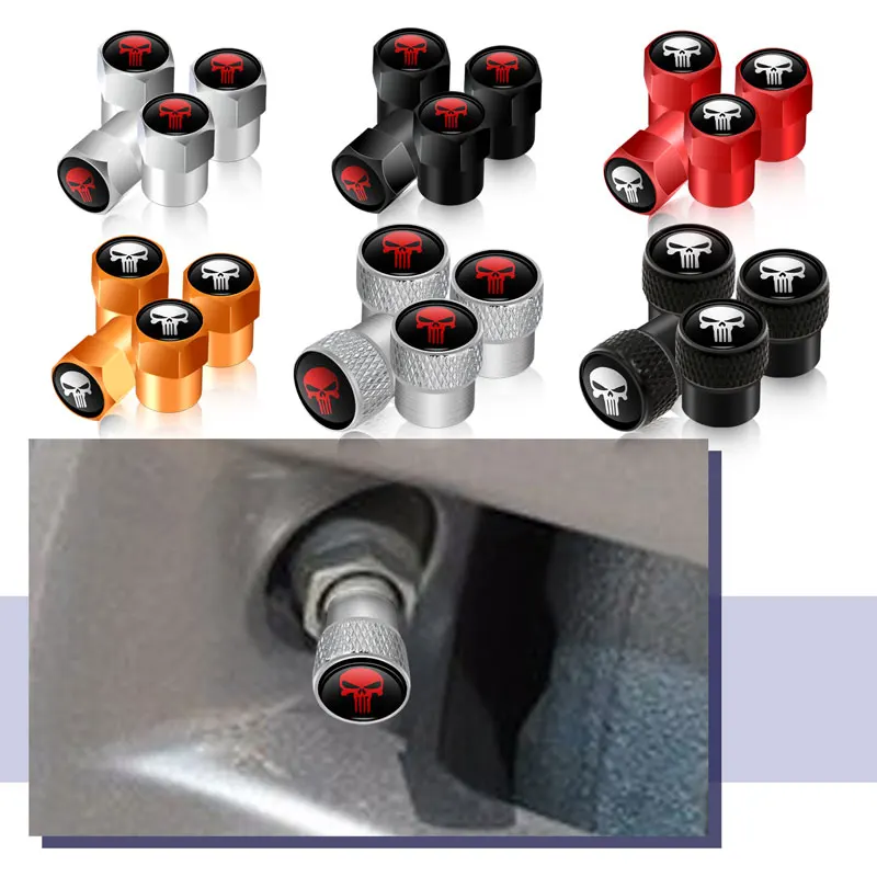 Car Decoration Skull Head Emblem 4pcs/Set Metal Car Tire Valve Stem Caps Dust Cover For  Automobiles Motos Bicycle Parts