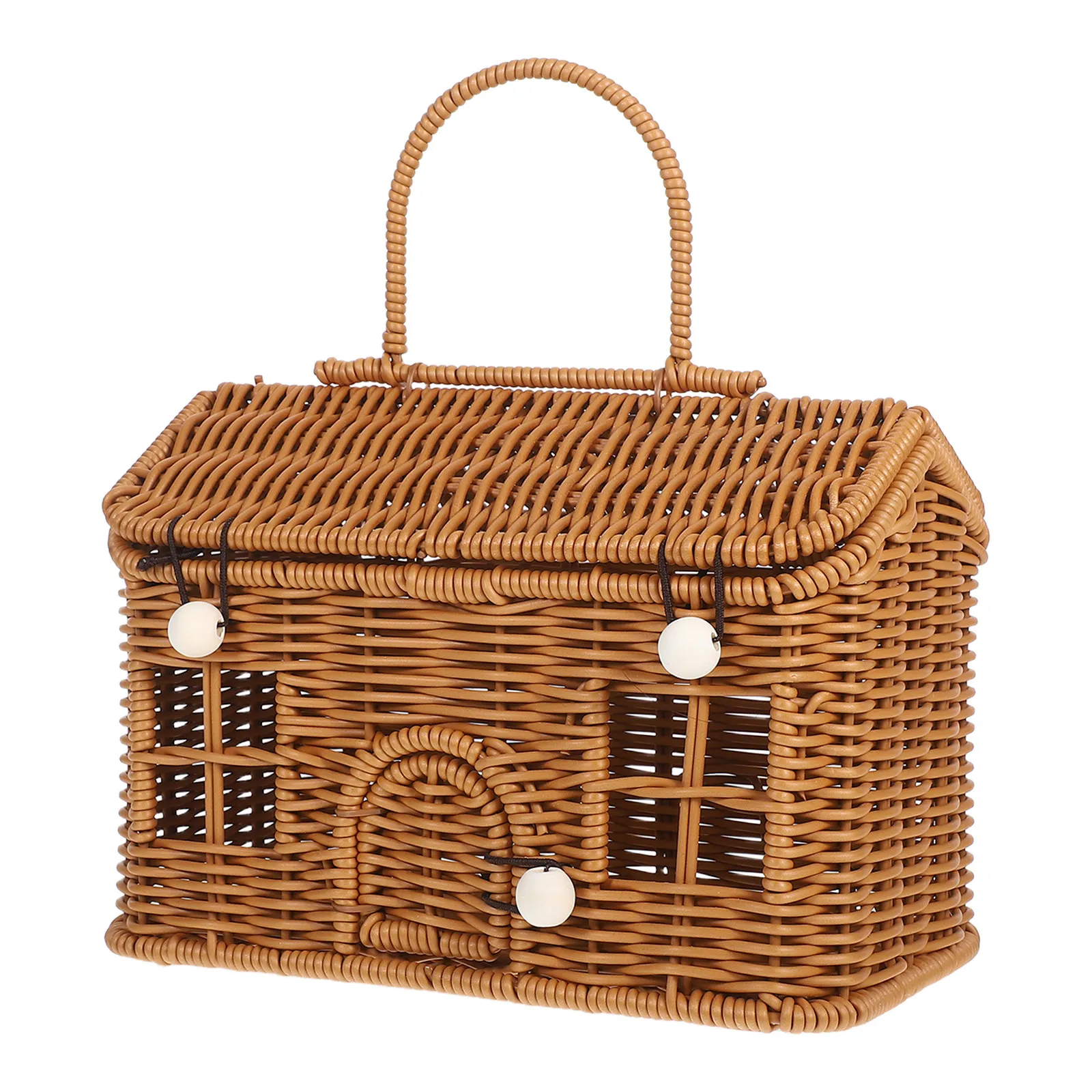 Vintage House Shaped Woven Picnic Basket Lightweight Handheld Large Capacity Wedding Favor Box Decorative Storage