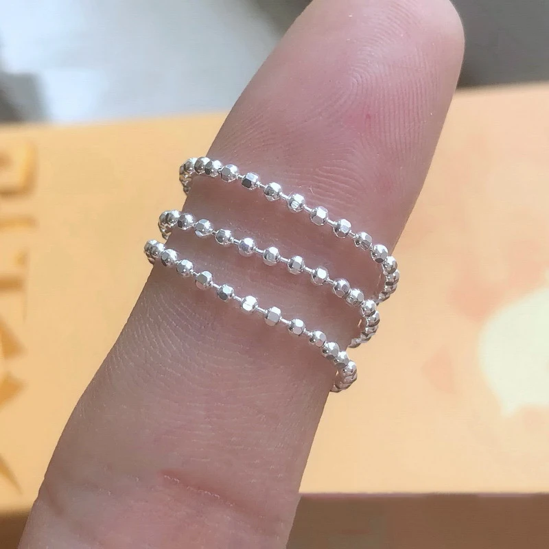 925 الفضة الاسترليني 1.5mm DC حبة سلسلة حلقة الحد الأدنى المفصل الدائري للنساء مجوهرات فضية