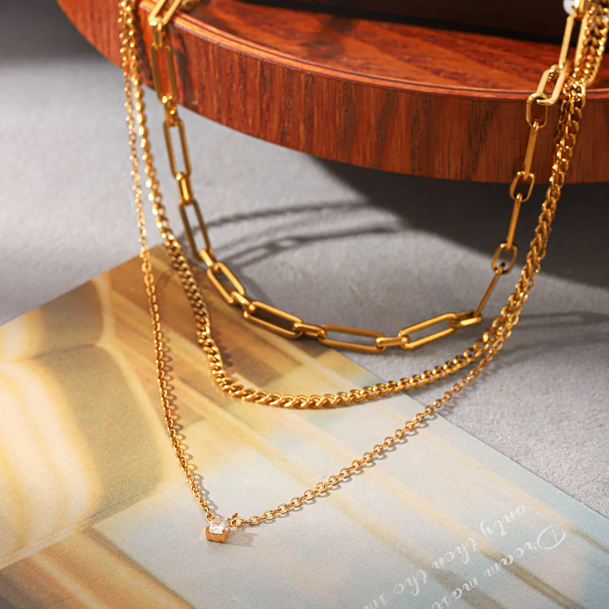 Layered Link Chain Necklace 18K Gold Plated Stainless Steel Women Minimalist Waterproof Tarnish Free Daily Collar Acero