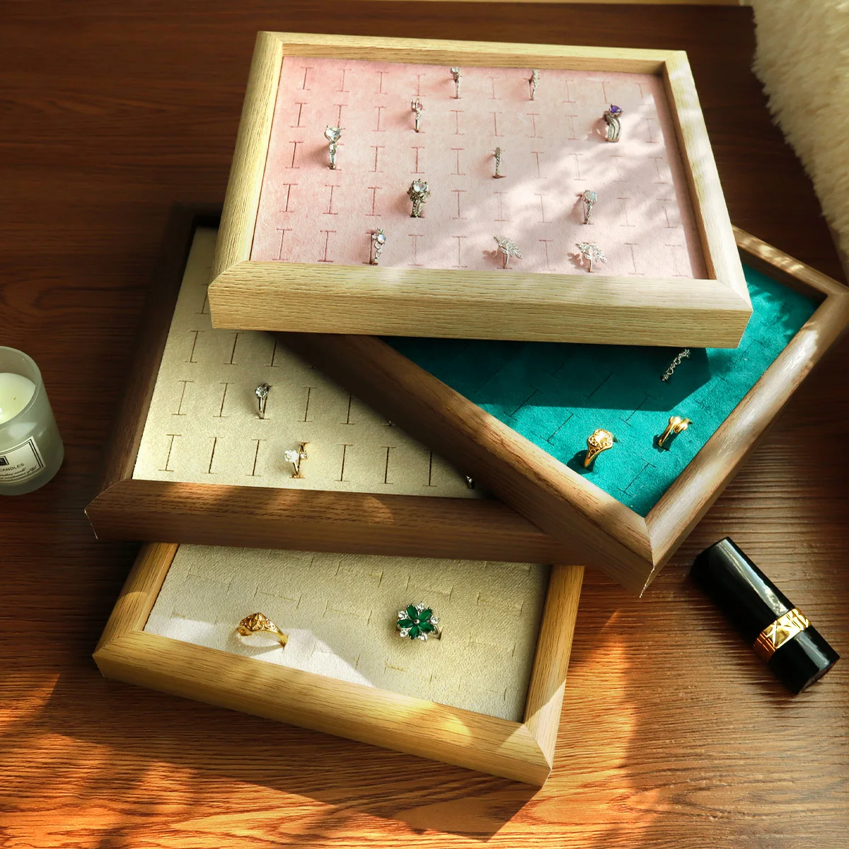 50 فتحة حلقة عرض لوحة الأذن ترصيع سوار مجوهرات صندوق تخزين الخشب تنظيم صندوق علبة حلقة #1