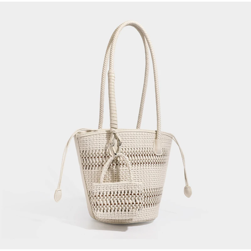 Rattan-Geflecht-Marktkorb-Schultertasche mit passender Geldbörse, handgefertigte gewebte Einkaufstasche für Damen, elegante Tragetasche – Detail 24