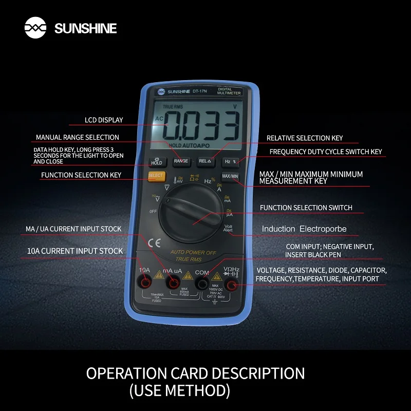 SUNSHINE dt 17n Multimeter Range lcd display Multimeter Auto Digital Multimeter is 35/6 automatic digital instrument Tester Tool