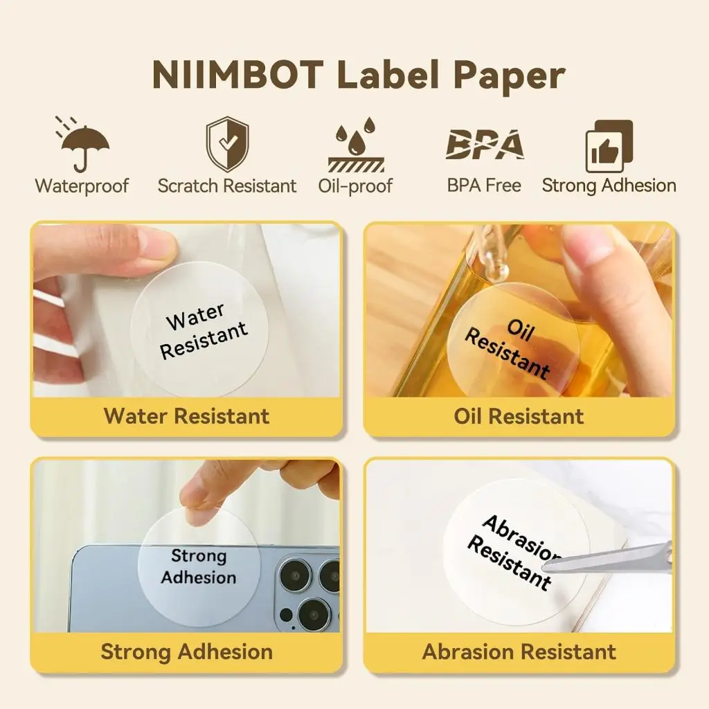 NIIMBOT B21/B1/B3s تسمية شفافة ورق الطباعة اسم ملصق مقاوم للماء دائرة/مربع ورق ملصقات حرارية