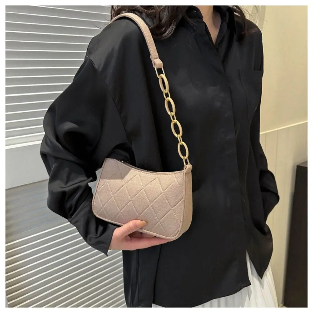 ورأى الماس منقوشة حقيبة تحت الإبط ورأى + البوليستر النمط الفرنسي حقيبة الكتف سستة نمط لون نقي حقيبة يد بسلسلة المدرسة #3