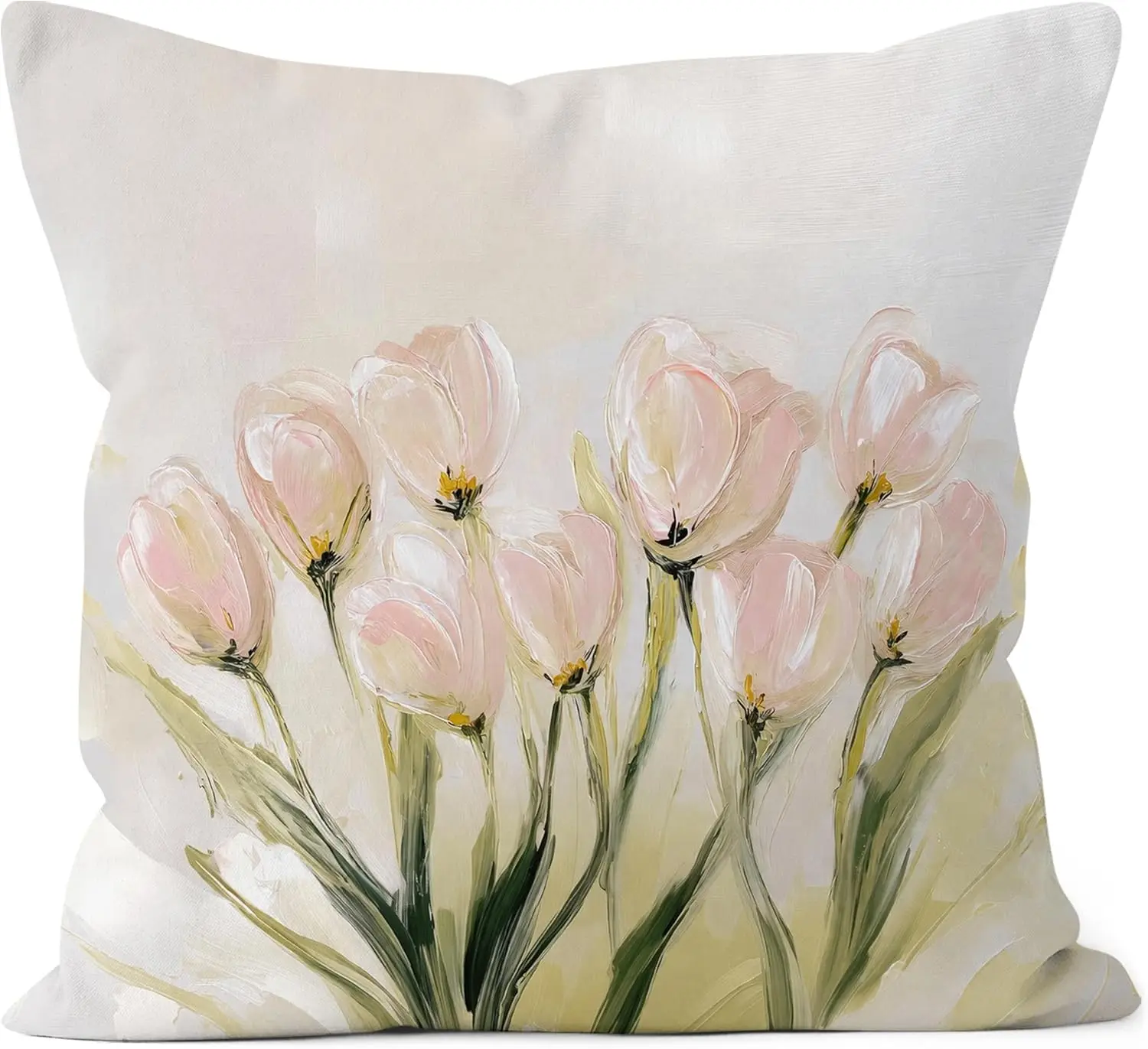 Elegant Watercolor Floral Tulip Pillow Cover Blush Pink Botanical Spring Decor Cushion Pillowcase Home Bedroom Accent Art