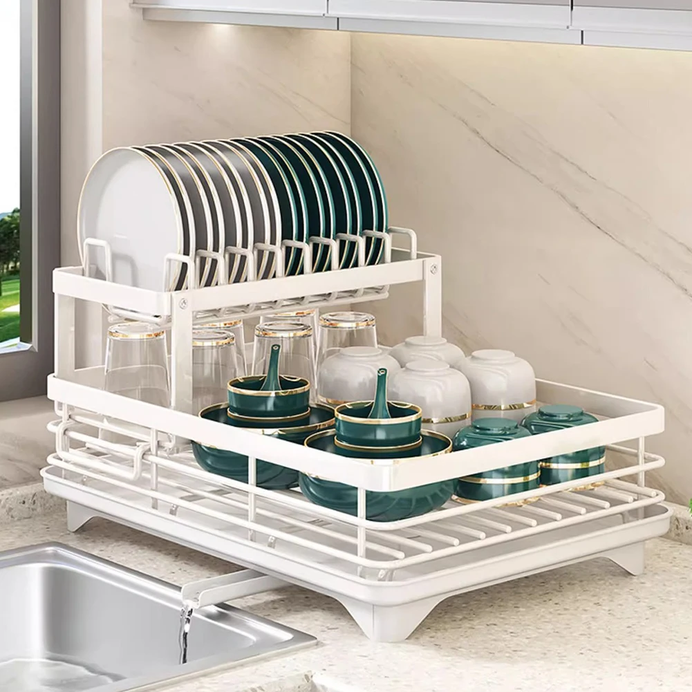 

2tier Dish Drying Rack Kitchen Storage Organization Tableware Drainboard Shelf Stainless Steel Dish Drainer Storage Containers