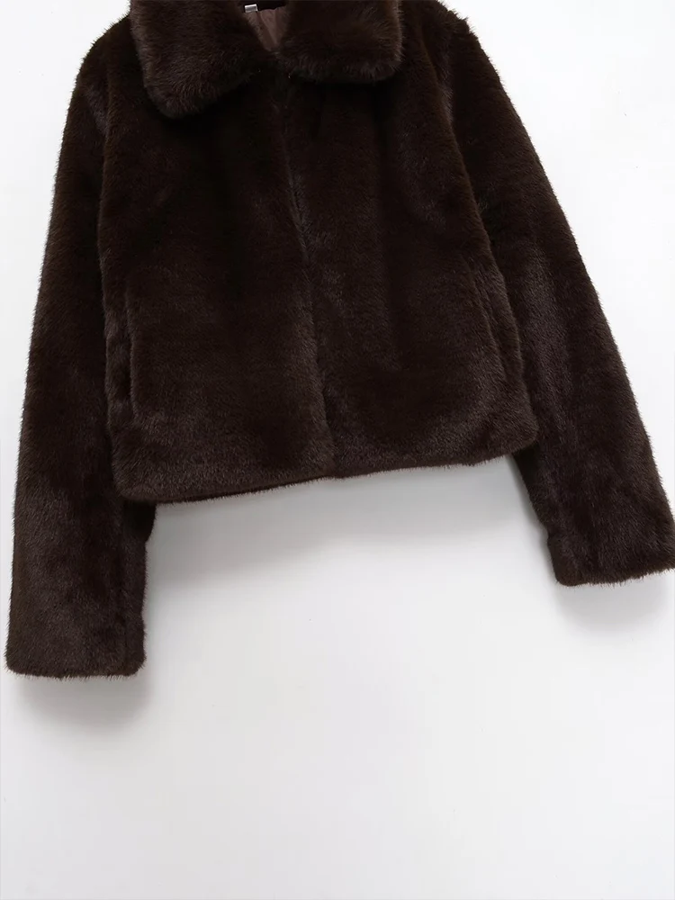 النمط الأوروبي أزياء المرأة الجديدة تنوعا مزاجه طية صدر السترة طويلة الأكمام تأثير الفراء الاصطناعي سترة أفخم معطف قصير