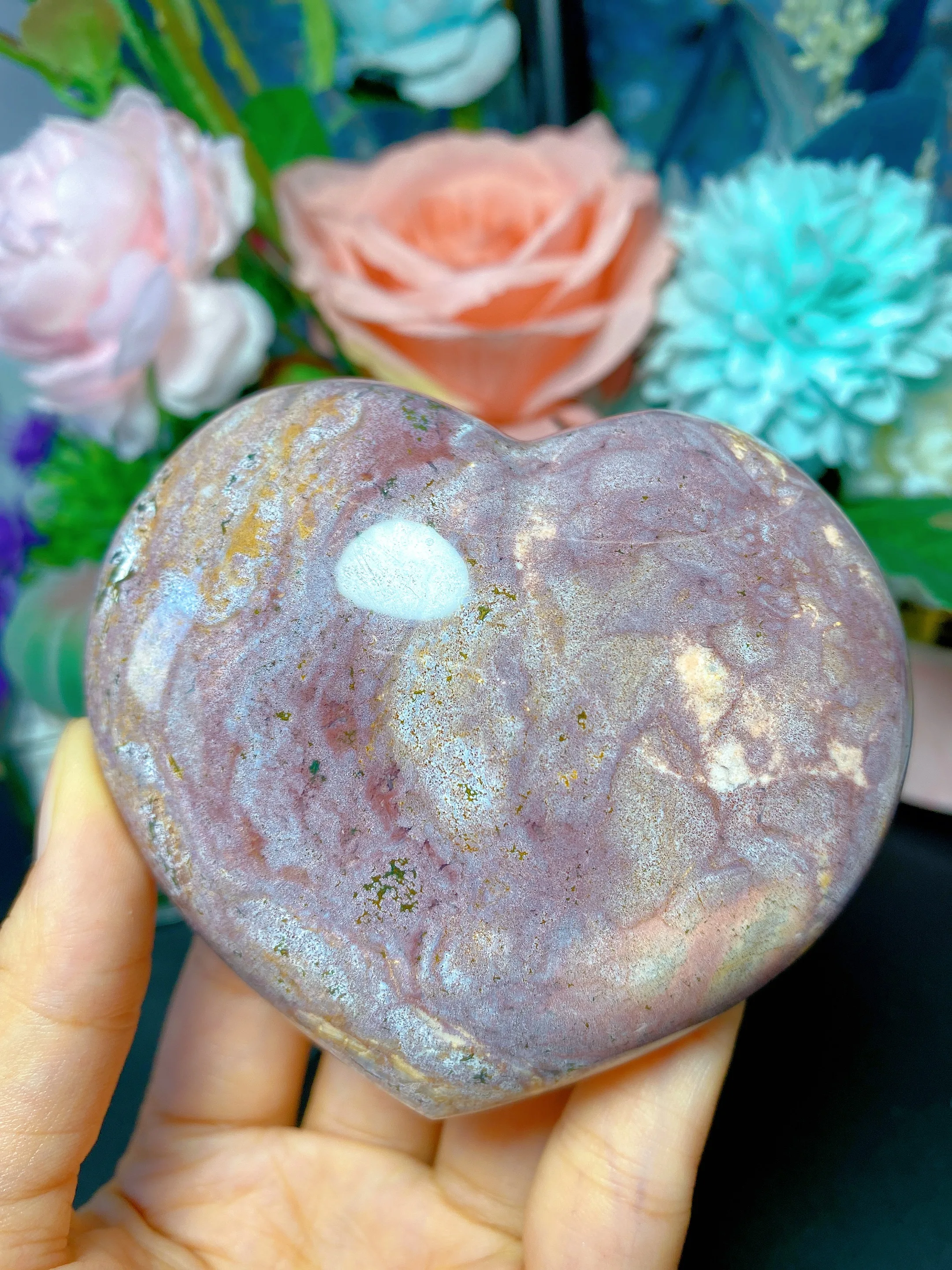 Natural Ocean Jasper Heart Free Form Tumble Slab Crystal Mineral Madagascar Healing Palm Workmanship Ornament