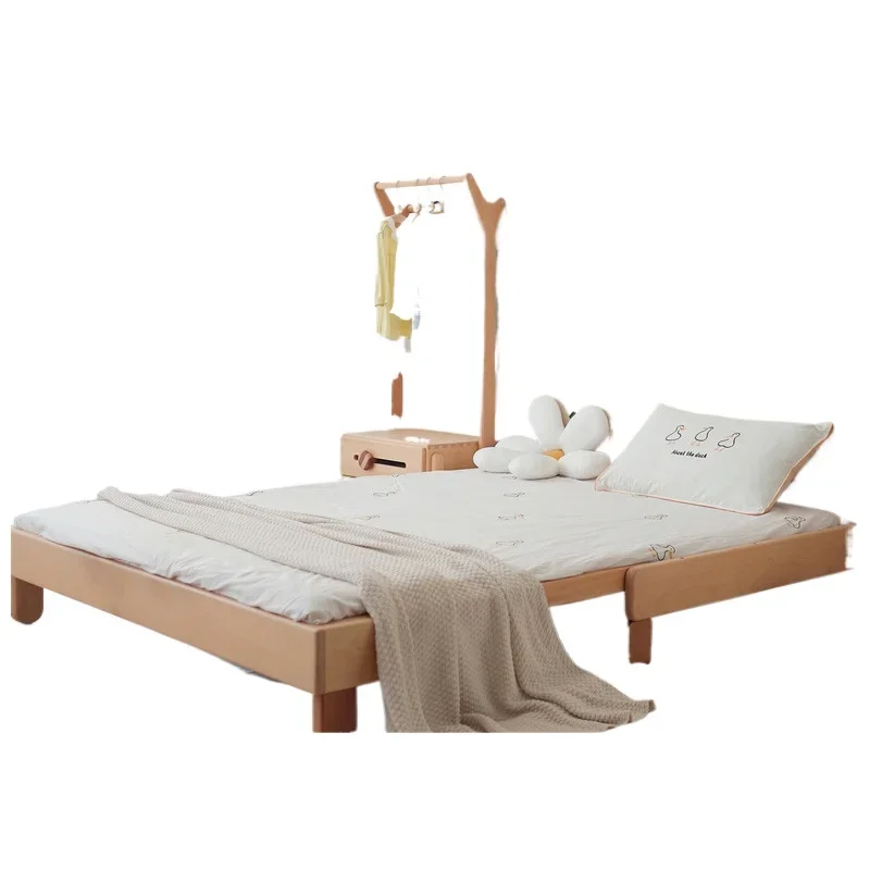 All solid wood children's telescopic bed beech single bed splicing pull boys and girls folding bed