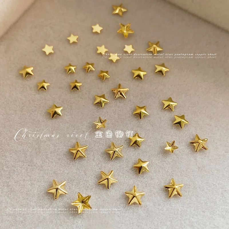 1 Bag 3D Glossy Gold Silver Mini Star Five-Pointed Studs Hollow Frame Alloy Nail Art Rhinestones Decorations Manicure Ornaments