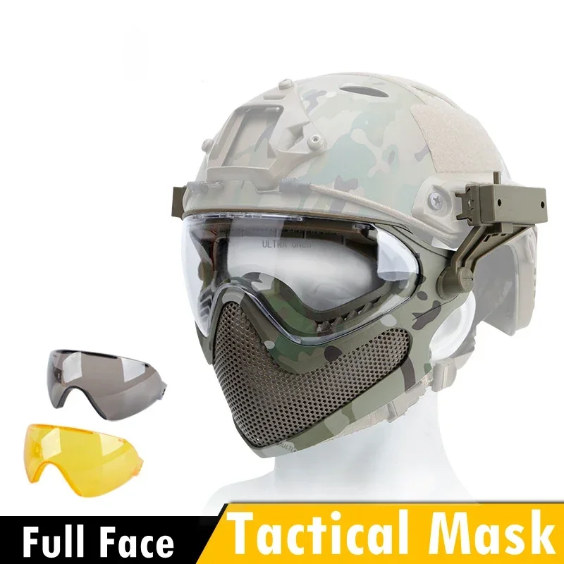 3 Lenses Shooting Mask Breathable Tactical Paintball Full Face Mask Wargame Combat Airsoft CS Steel Mesh Protection Face Mask