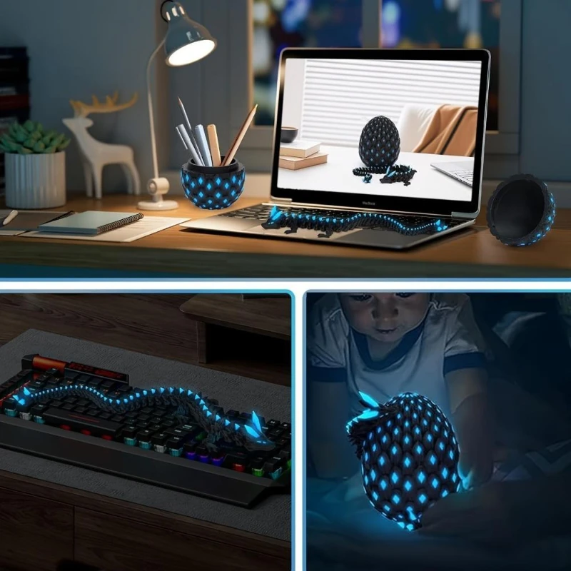 1PCS 3D Gedrukt Crystal Dragon Glow-in-the-Dark Gelede Draak & Grow Ei Nieuwigheid Decoratie speelgoed Educatief Speelgoed voor Kid Gift