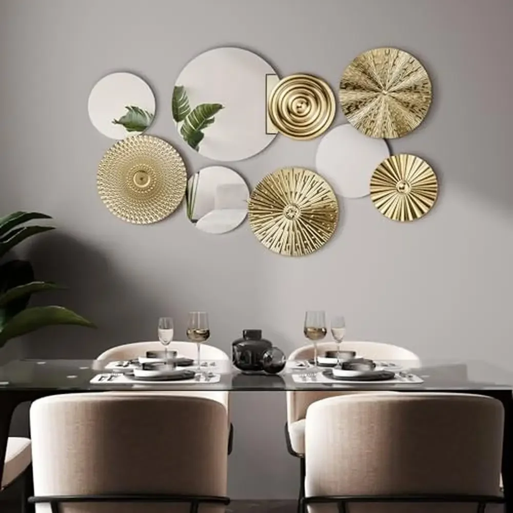 Vintage Elegant Metal Circle Plates Mirror Decor Set Living Room Bedroom Office Hotel Restaurant Exhibition Hall Luxury Silver