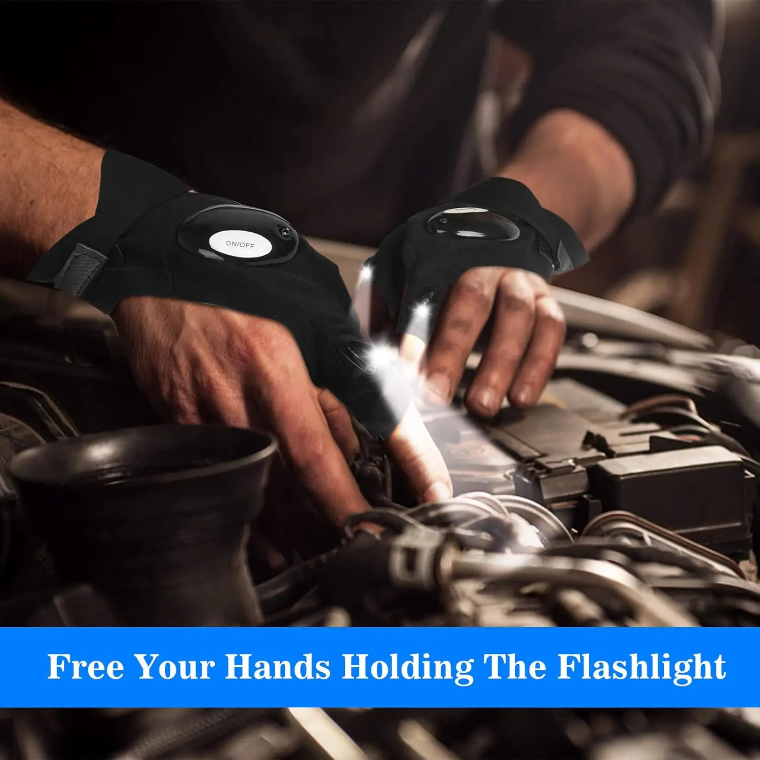 LED Flashlight Gloves, Stocking Stuffers Gifts for Men, Adults Dad Birthday Cool Gadget Finger Lights for Fishing Camping