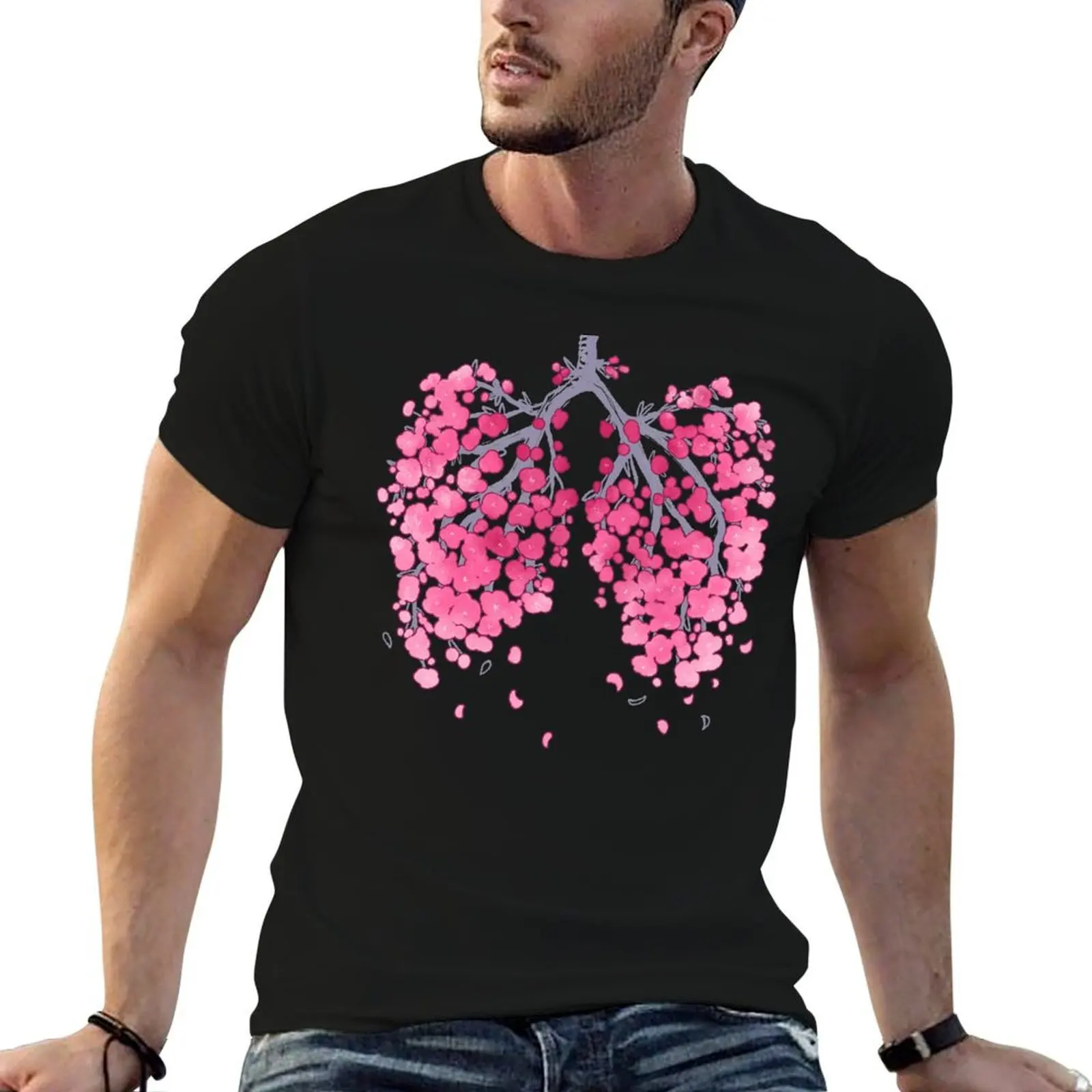

Sakura Hanahaki lungs (on black) T-Shirt mens graphic t shirts t shirts with prints man t shirts for men casual T-Shirt