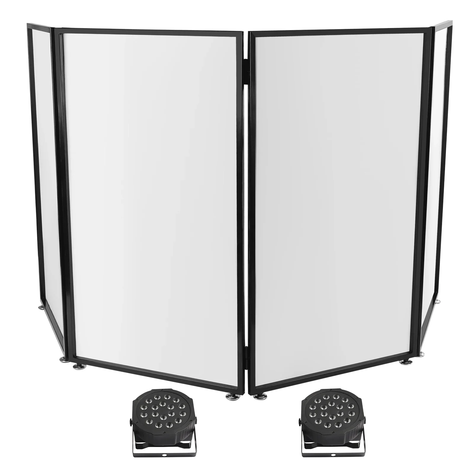 DJ Event Facade Metal Frame, 4-Panel Booth, Bag, Scrim, 2 Par Lights Portable DJ Event Facade Black/White Scrim Frame Booth