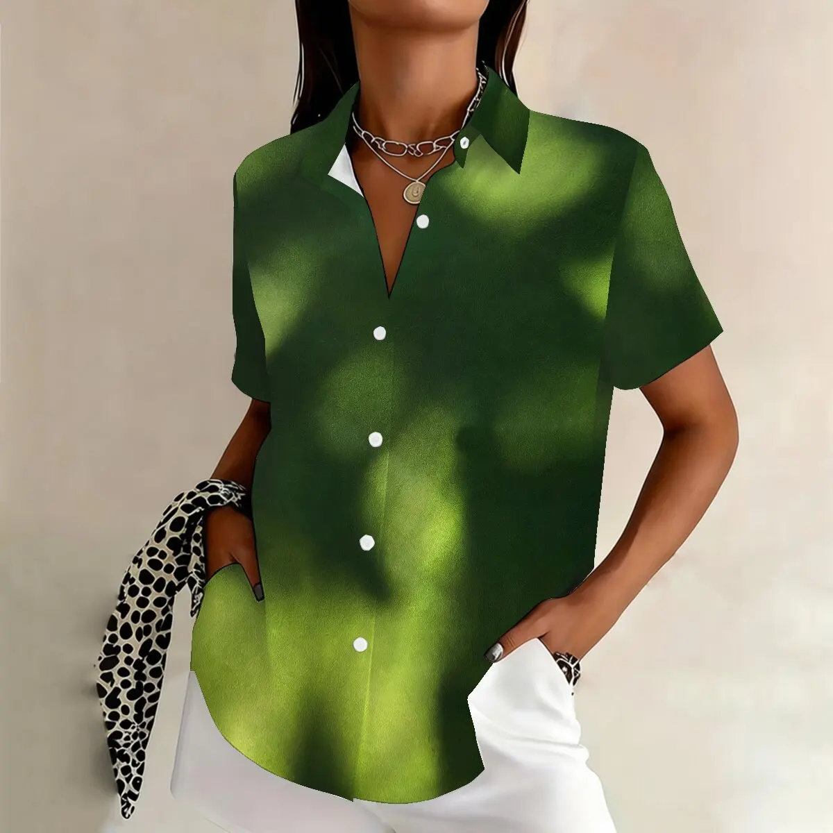 

Trendy plus-size women's short-sleeve shirt with unique creative design, suitable for workplace commute, leisure and gatherings