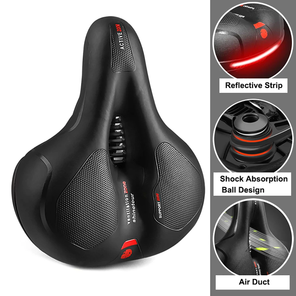 

Hollow Breathable Bicycle Saddle with Taillight Mountain Cushion Bicycle Big Butt Widened Soft Saddle Comfortable Seat