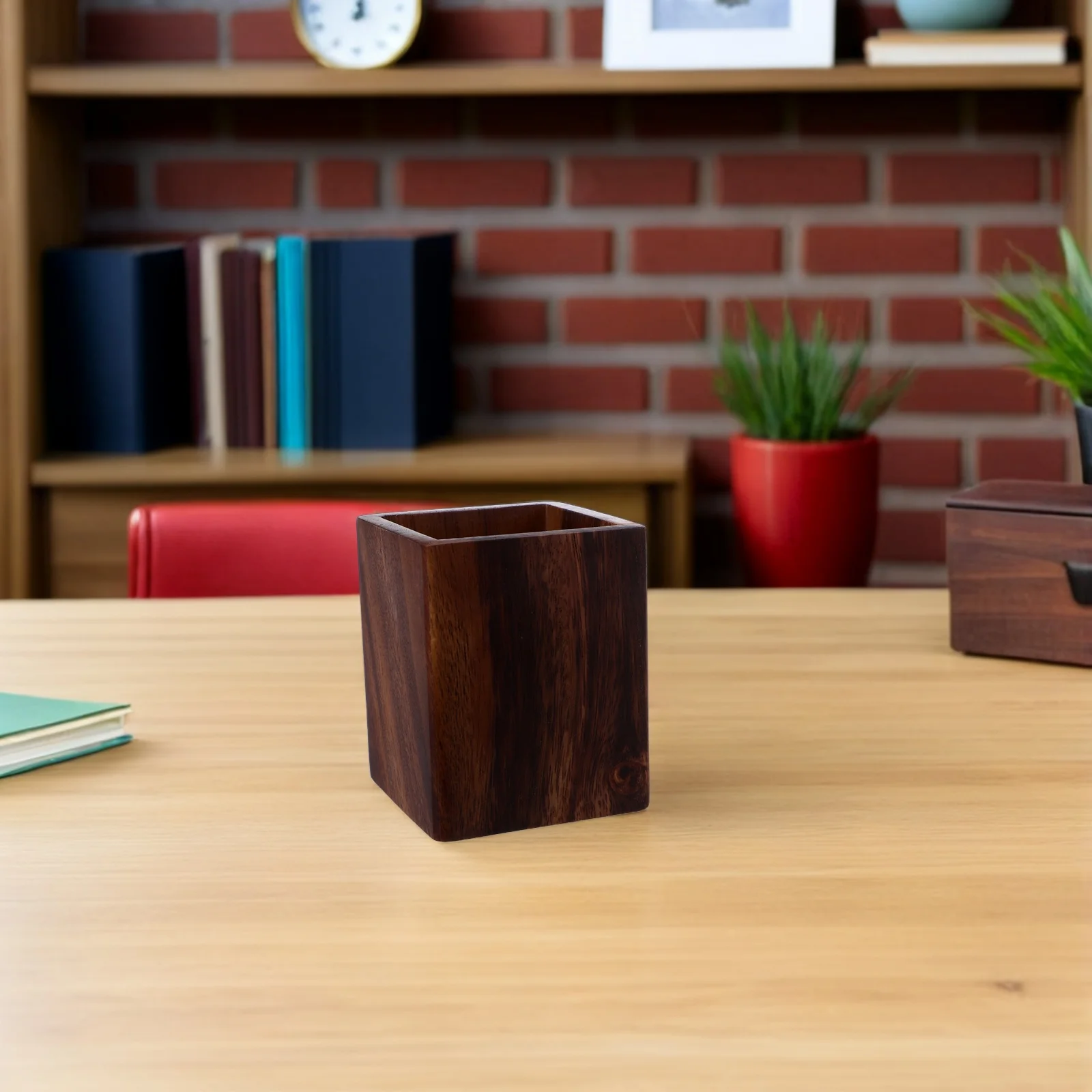 Organizer na długopisy z drewna orzechowego: ciemnobrązowy organizer na biurko do biura, szkoły, pojemnik na ołówki, rustykalny drewniany