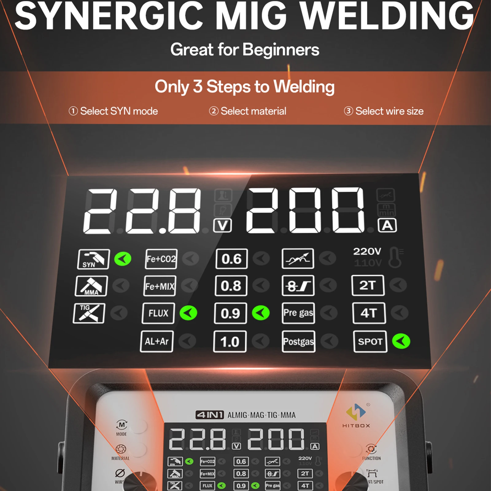هيتبوكس MIG لحام التآزر التحكم الفولاذ المقاوم للصدأ الحديد الصلب لحام Multiful 220 فولت آلة لحام الألومنيوم MIG ARC TIG MIG200III #3