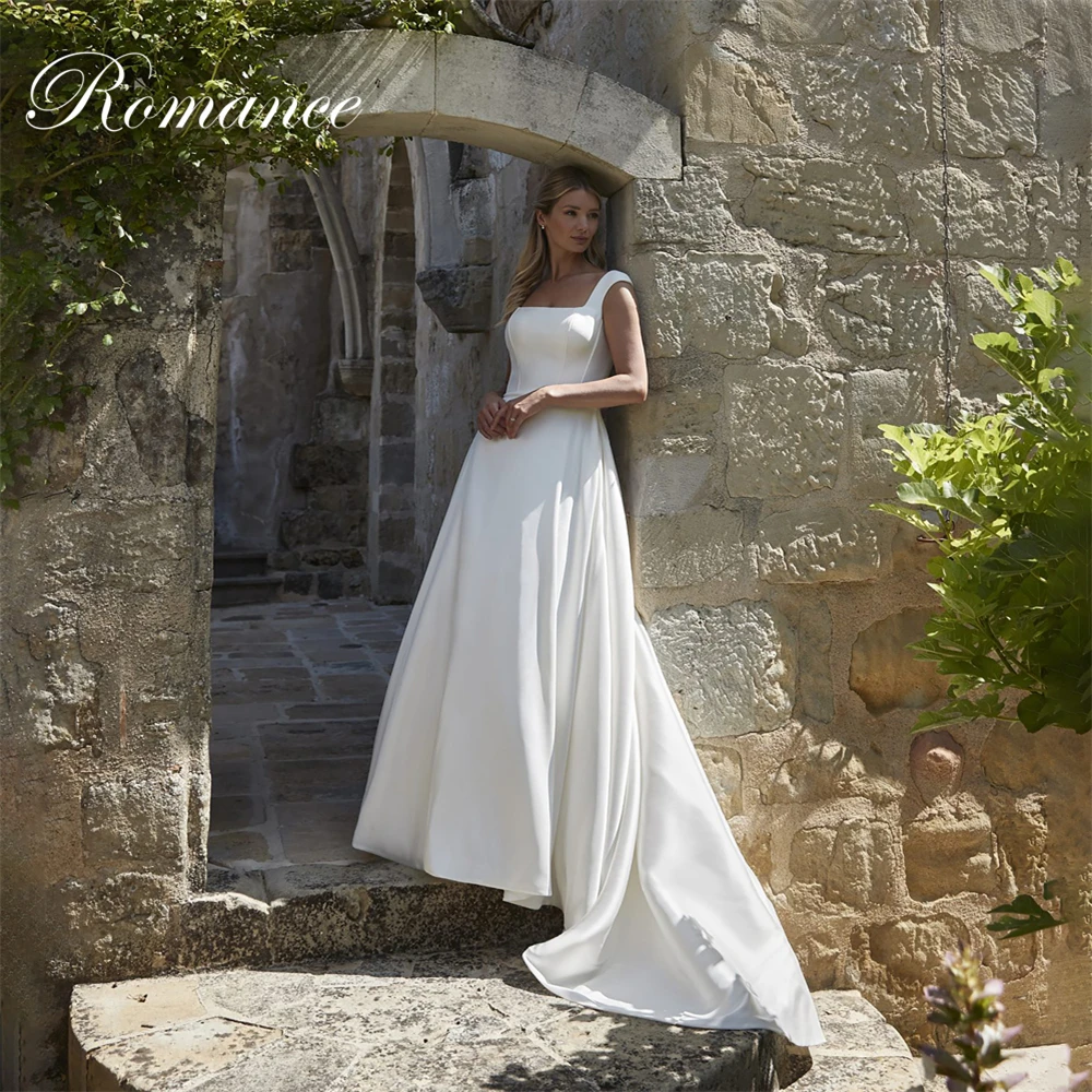 

Classic Satin A-Line Wedding Dress 2025 Square Collar Spaghetti Straps Open Back Pleat Bridal Gown Vestidos De Novia Customized