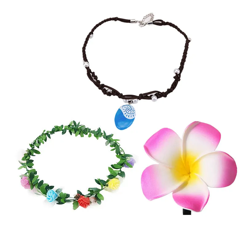 ชุดโมอาน่าสำหรับเด็กผู้หญิง ชุดคอสเพลย์พร้อมสร้อยคอเลอีดอกไม้ กิ๊บติดผม และกระโปรงหญ้า ชุดเจ้าหญิง ของขวัญวันเกิด