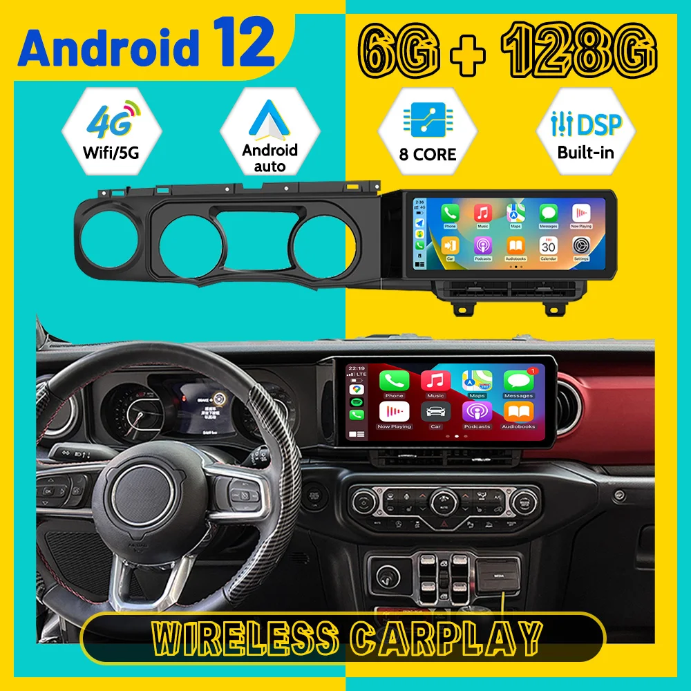 12.3''Navigation 8 core Carplay For Jeep wrangler JL 2018-2021 Multimedia Player Android12 Auto GPS Navi Wireless Head