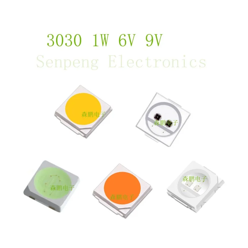 100ชิ้น/ล็อต3030 1W ไดโอดเปล่งแสงสีแดง, สีฟ้า, สีเขียว, สีทอง, สีม่วงชมพูอบอุ่นสีเหลืองอำพัน LED 6V 9V