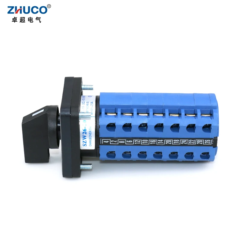 ZHUCO SZW26/LW26-20 7 Phase 28 Terminals 3 Position 20A 660V 64X64 48X48 mm Panel Mount Electric Changeover Selector Cam Switch