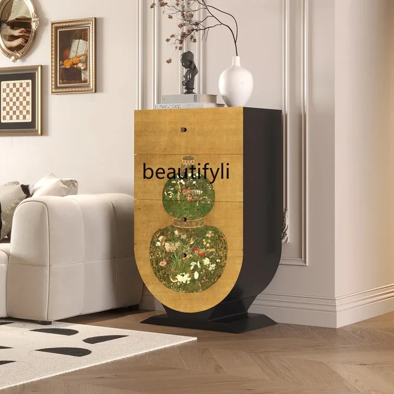 

French medieval solid wood chest cabinet retro decorative cabinet entrance living room multi-functional locker07