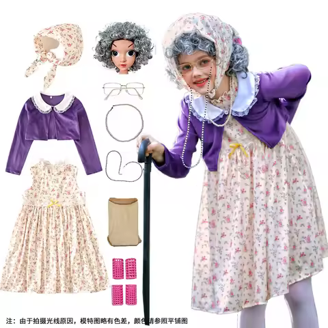 Carnival Children's Clothing School 100 Days Old Granny Set Funny Dress up cosplay Granny costume floral skirt