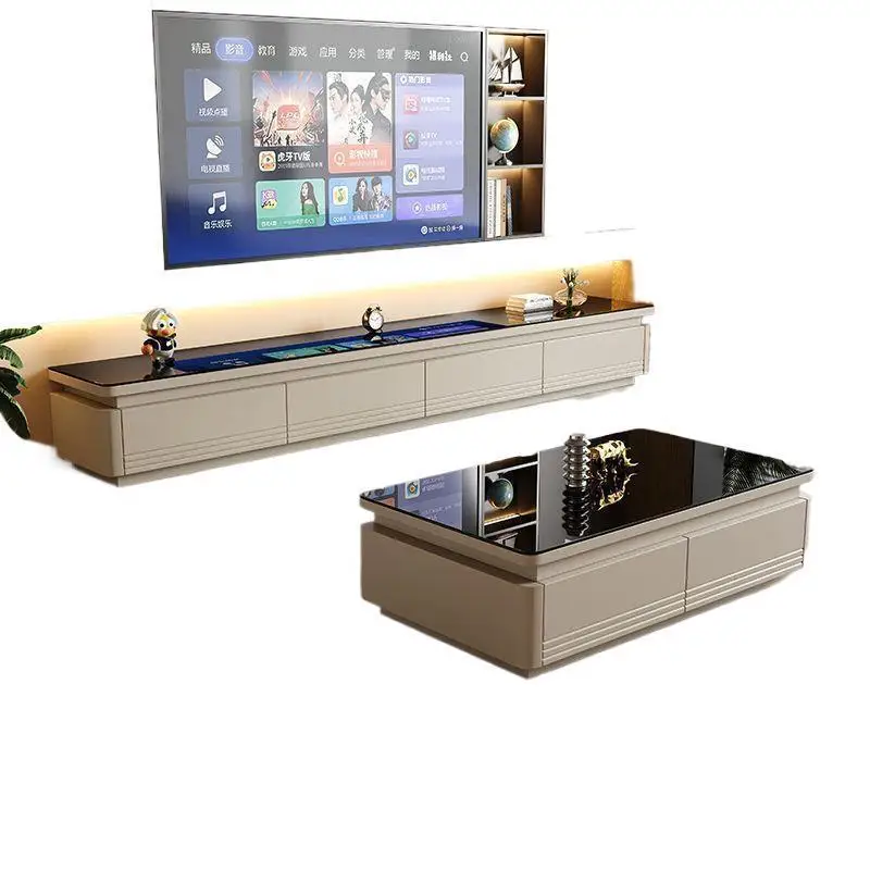 

Cream, floor, TV cabinet, light luxury, living room, modern, household, premium, coffee table