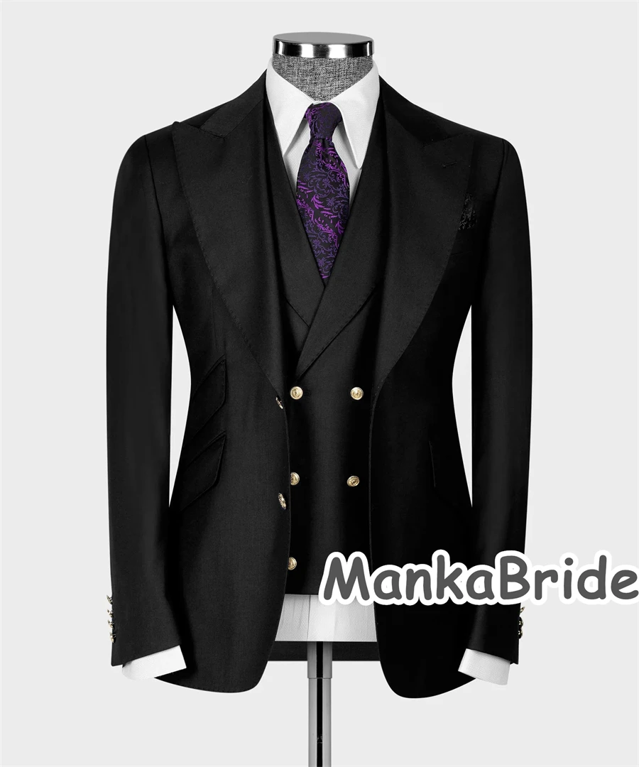 Smoking De Casamento De Botão De Ouro, Ternos Do Noivo Para Casamento, Festa De Baile, Blazer Colete e Calças, Conjunto De Terno De Homem Formal, Clássico, Bege, 3Pcs