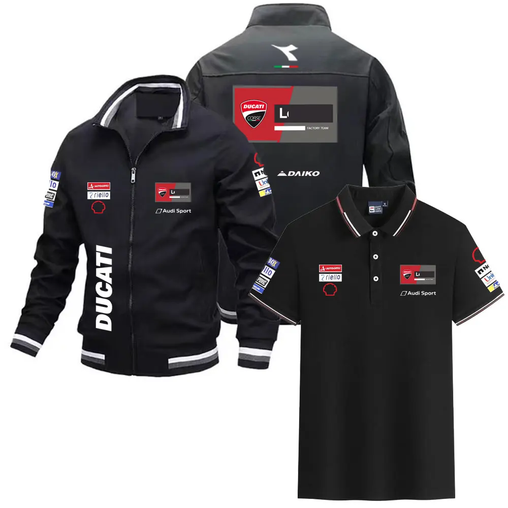 Kurtka motocyklowa Ducati Corse Moto GP 2026 męska, wiatrówka, casualowa kurtka na zamek + koszulka polo z krótkim rękawem, odzież dla fanów motocykli — 2